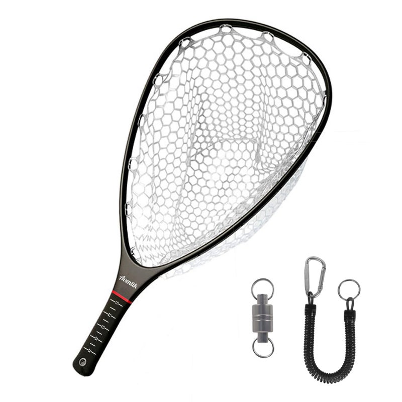 Aventik Fly Floating Fishing Net Carbon Fiber Landing Net Clear Rubber Ghost Net Catch & Release with Magnet Release (Black with Magnet - Image 1